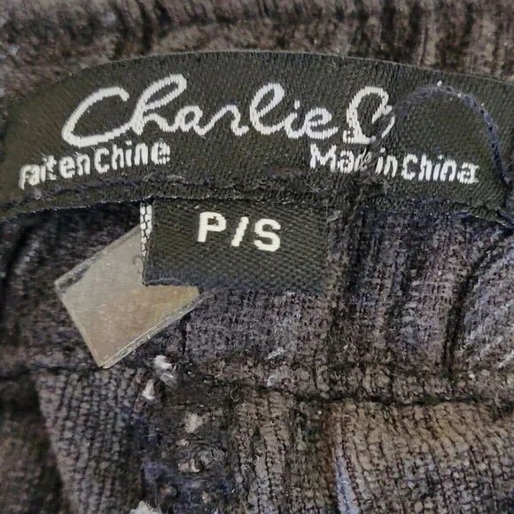 Charlie B Velour Pull On Drawstring Straight Leg Pants Gray Plaid Women's Size S - Picture 7 of 10